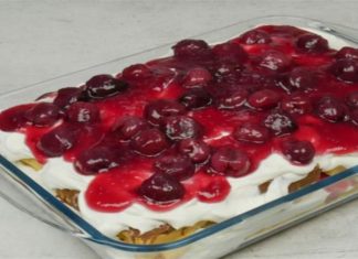 Δροσερό γιαουρτογλυκό ψυγείου με τυρί κρέμα και κεράσια – Εύκολη συνταγή