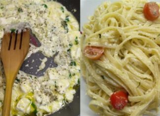 Ταλιατέλες με σάλτσα φέτας, σκόρδο & ντοματίνια