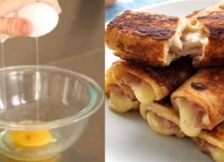 Τέλειες αυγοφέτες ρολό με τυρί του τοστ και ζαμπόν, έτοιμες σε 5 λεπτά