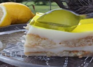 Νηστίσιμο γλυκό ψυγείου με λεμόνι έτοιμο σε 4′