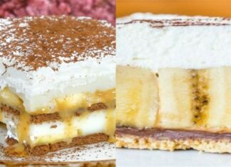 Δροσερή συνταγή για γλυκό ψυγείου με ζαχαρούχο γάλα και μπανάνες έτοιμο στο πιτς φιτίλι