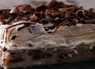 Γλυκό ψυγείου με βάση από μπισκότα, σαντιγί και σοκολάτα