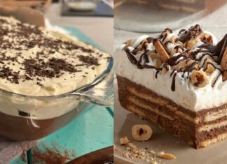 Φτιάχνεται σε 5 λεπτά: Δροσερό γλυκό ψυγείου με μπισκοτένια βάση, αφράτη κρέμα & σοκολάτα