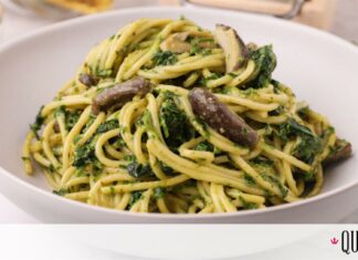 Σπαγγέτι με μανιτάρια, σπανάκι και πέστο βασιλικού, από τον Γιώργο Τσούλη