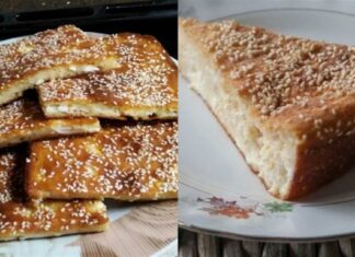 Σουσαμένια τυρόπιτα χωρίς φύλλο με κρεμώδη γέμιση από γιαούρτι και φέτα έτοιμη σε 5′