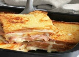 Ζουμερό αλμυρό κέικ ψωμιού με τυρί και ζαμπόν