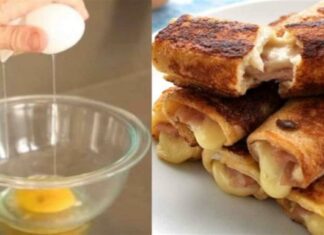 Τέλειες αυγοφέτες ρολό με τυρί του τοστ και ζαμπόν, έτοιμες σε 5 λεπτά