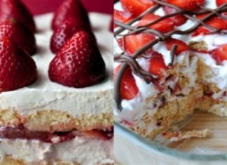 Δροσερό γλυκό ψυγείου με κρέμα και φράουλες έτοιμο σε 5′