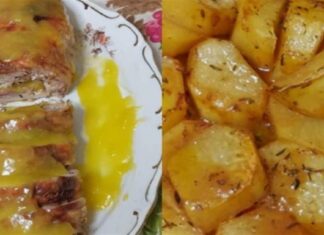 Ρολό κοτόπουλο με σάλτσα πορτοκάλι και μελωμένες πατάτες φούρνου