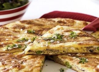 Ομελέτα φούρνου με φρέσκο αρακά και σαλάμι μπίρας