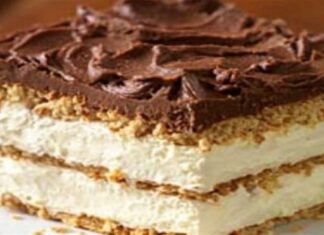 Μπισκοτογλυκό ψυγείου με ανάλαφρη κρέμα και γλάσο σοκολάτας