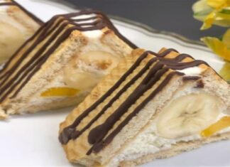 Απολαυστικό γλυκό ψυγείου με μπανάνες και μπισκότο έτοιμο σε 5′