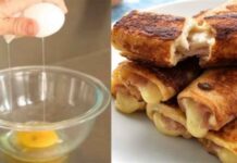 Τέλειες αυγοφέτες ρολό με τυρί του τοστ και ζαμπόν, έτοιμες σε 5 λεπτά