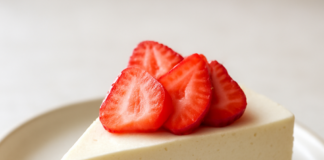 Υψηλής πρωτεΐνης cheesecake με φράουλες σε πιάτο