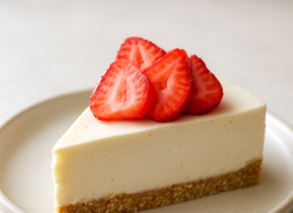 Υψηλής πρωτεΐνης cheesecake με φράουλες σε πιάτο