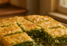 Ελαφριά Πίτα με Χόρτα και Φέτα Ελαφριά πίτα με χόρτα και φέτα σε κομμάτια πάνω σε πιατέλα